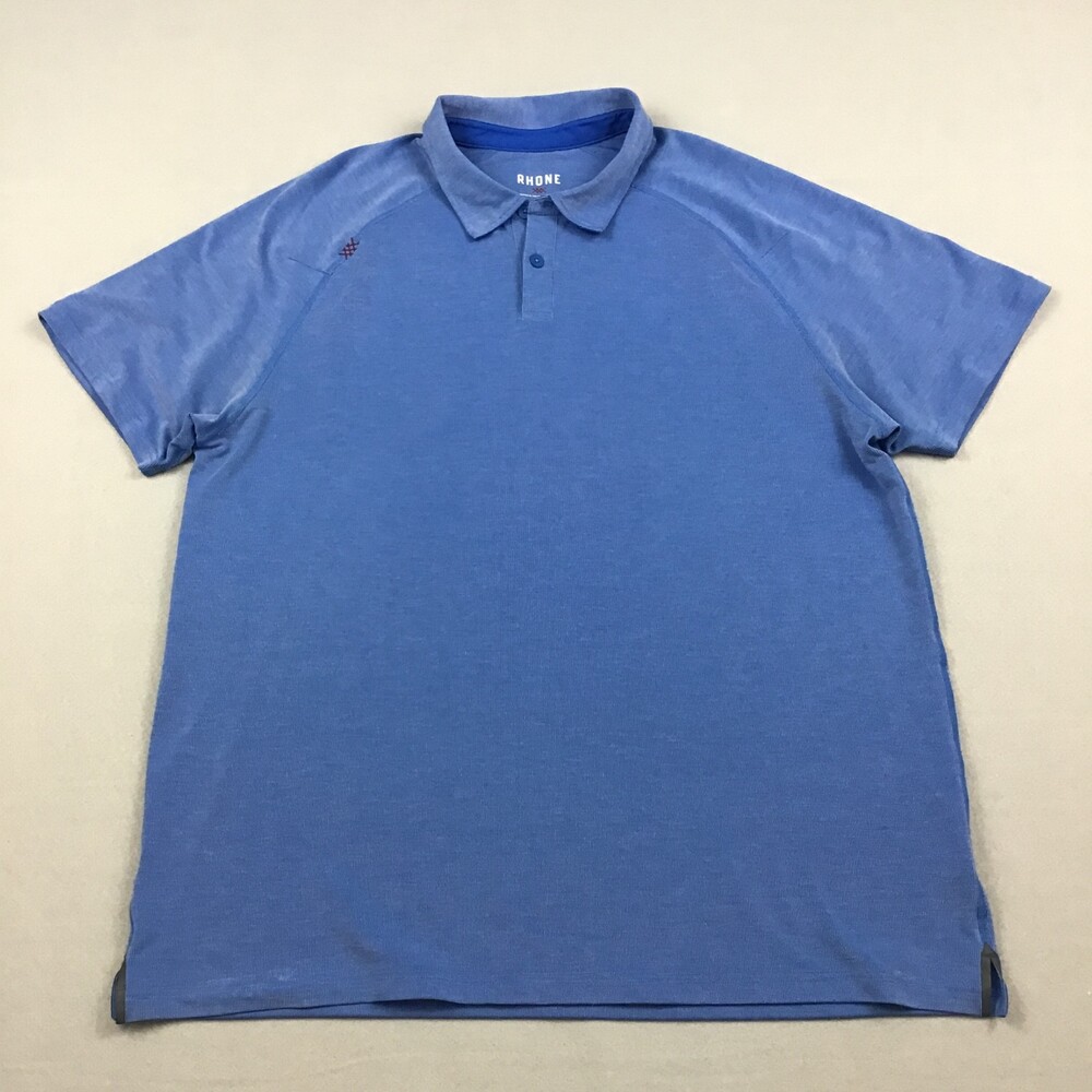 Rhone Shirt Men Extra Large Blue Solid Short Sleeve Polo Stretch Essential Knit